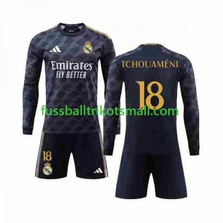 Fußballtrikots Real Madrid Aurelien Tchouameni 18 Kinder 2023-2024 Langarm Auswärts-trikot kaufen